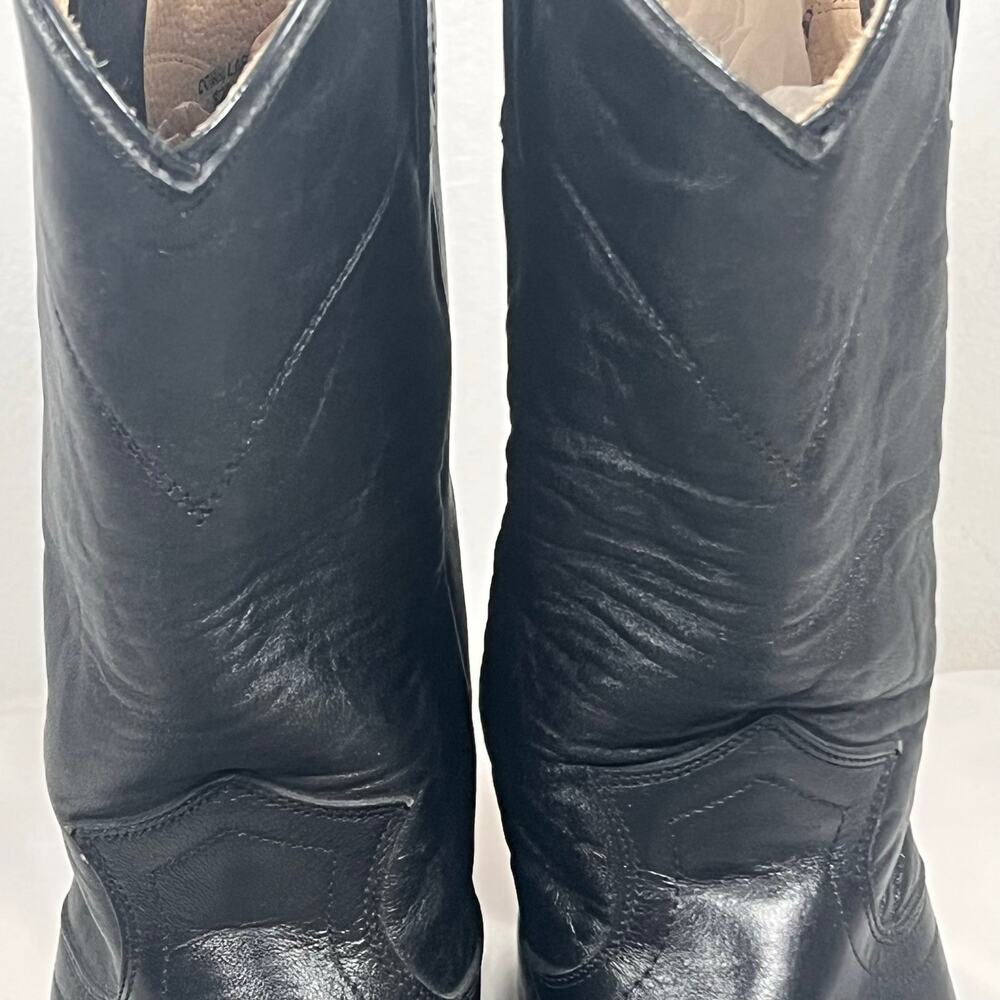 Justin Black Leather Roper Cowboy Boots Women's 6.5 L3703 Round Toe Western - Picture 7 of 16